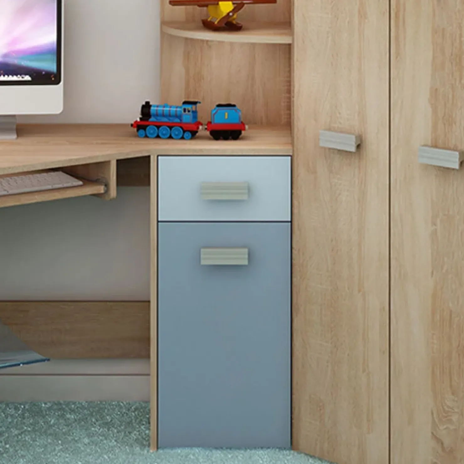 Garnero Arredamenti Letto a soppalco 204x120cm destra rovere blu Dollie Gihome® Rovere - Azzurro Clearance