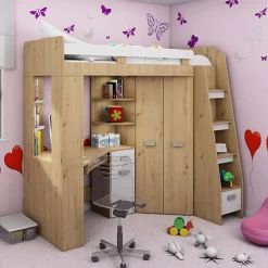 Garnero Arredamenti Letto a soppalco 204x120cm destra quercia bianco Dollie Gihome® Rovere Rustico - Bianco Discount