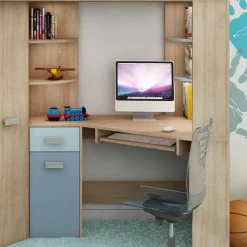 Garnero Arredamenti Letto a soppalco 204x120cm sinistra rovere blu Dollie Gihome® Rovere - Azzurro New