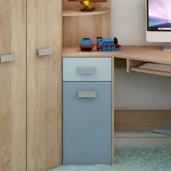 Garnero Arredamenti Letto a soppalco 204x120cm sinistra rovere blu Dollie Gihome® Rovere - Azzurro New