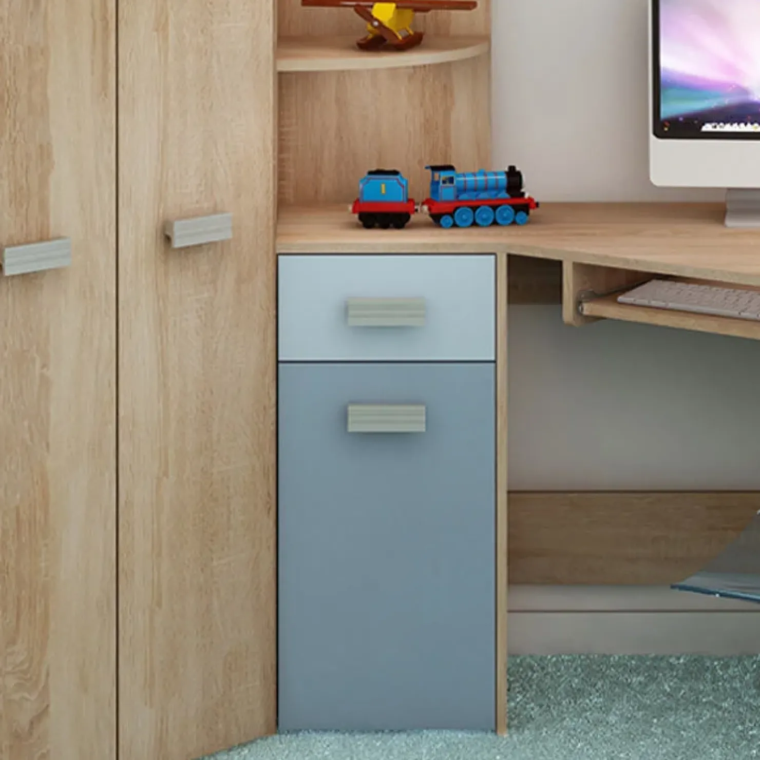 Garnero Arredamenti Letto a soppalco 204x120cm sinistra rovere blu Dollie Gihome® Rovere - Azzurro New