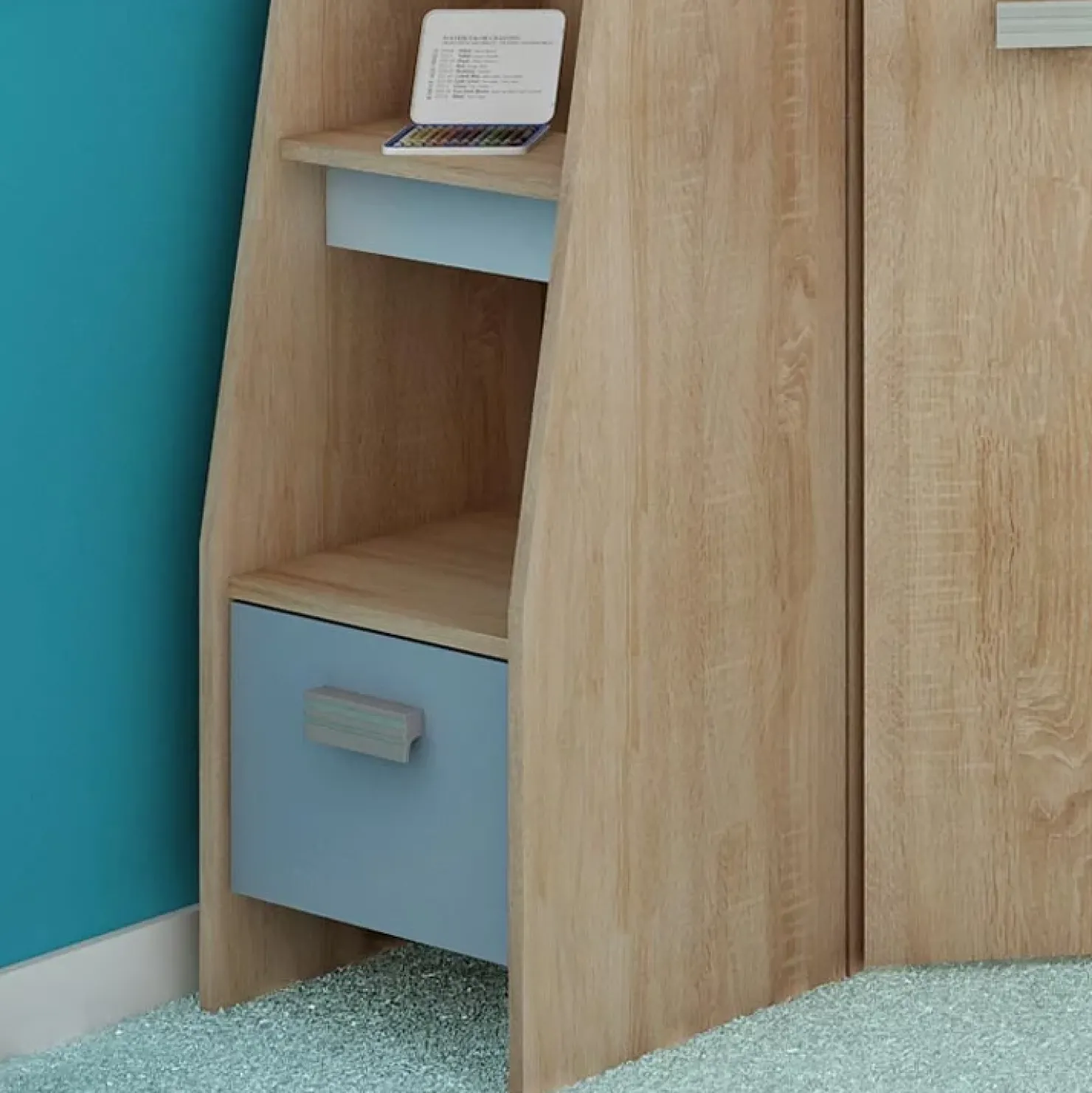 Garnero Arredamenti Letto a soppalco 204x120cm sinistra rovere blu Dollie Gihome® Rovere - Azzurro New