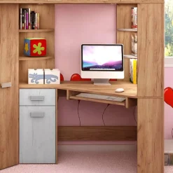 Garnero Arredamenti Letto a soppalco 204x120cm sinistra rovere miele bianco frassinato Dollie Gihome® Rovere Rustico - Bianco Frassinato New