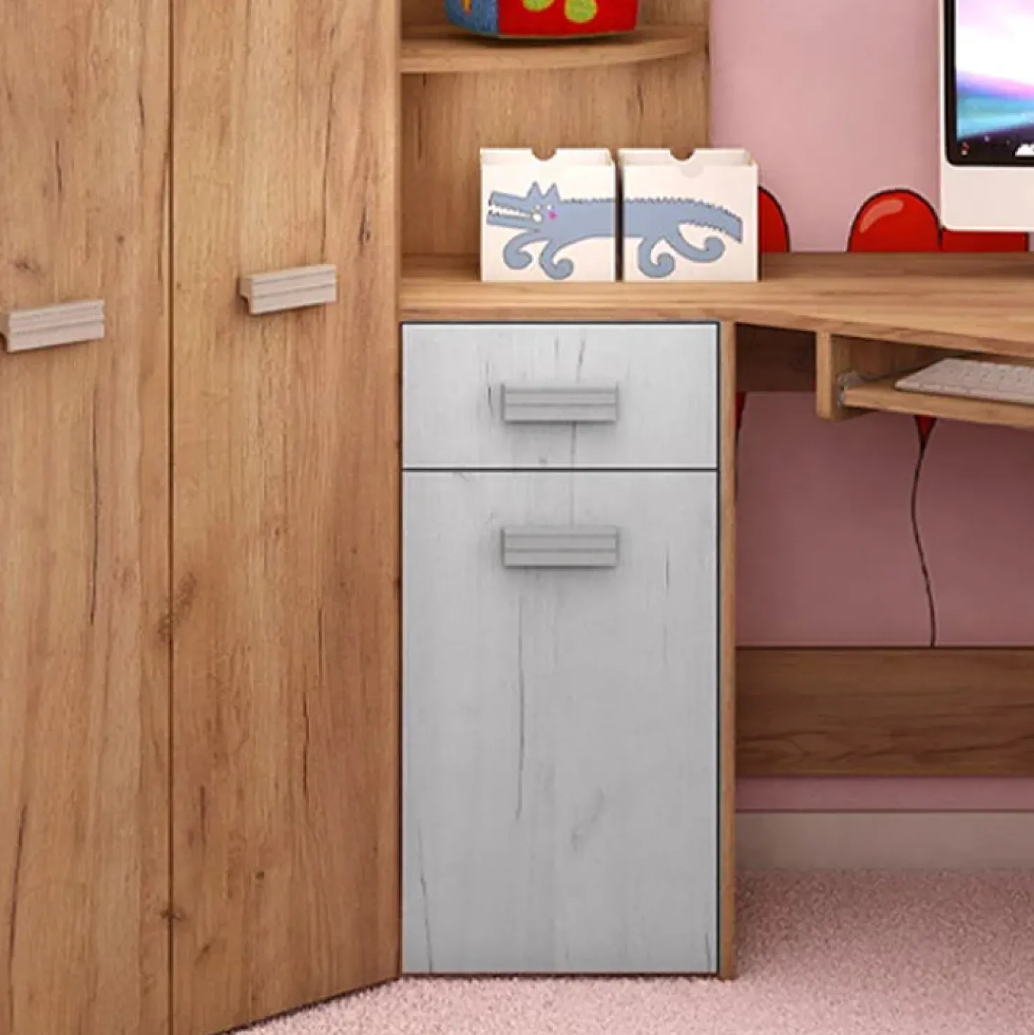 Garnero Arredamenti Letto a soppalco 204x120cm sinistra rovere miele bianco frassinato Dollie Gihome® Rovere Rustico - Bianco Frassinato New