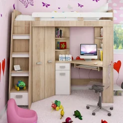 Garnero Arredamenti Letto a soppalco 204x120cm sinistra rovere bianco Dollie Gihome® Bianco - Rovere Hot