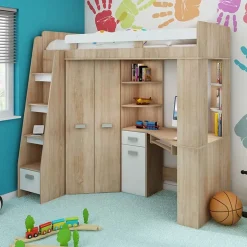 Garnero Arredamenti Letto a soppalco 204x120cm sinistra rovere bianco Dollie Gihome® Bianco - Rovere Hot