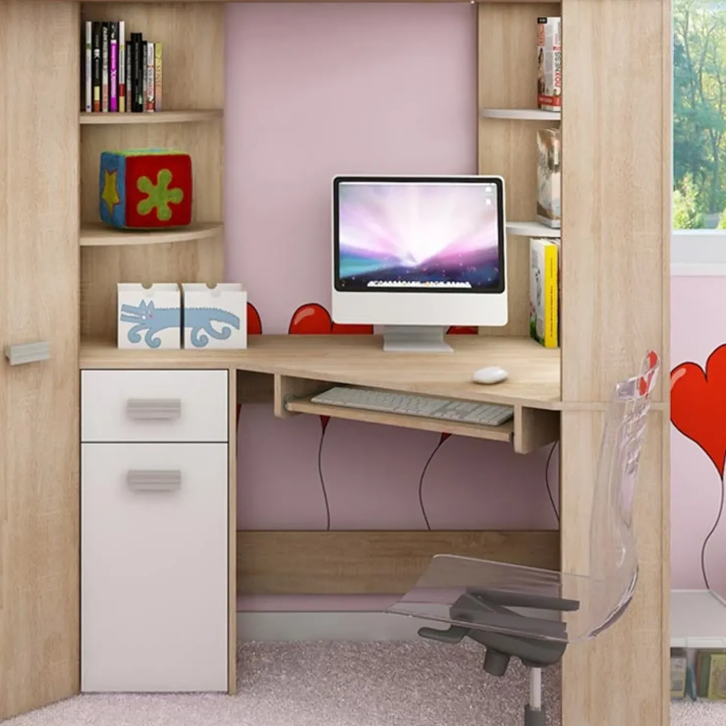 Garnero Arredamenti Letto a soppalco 204x120cm sinistra rovere bianco Dollie Gihome® Bianco - Rovere Hot