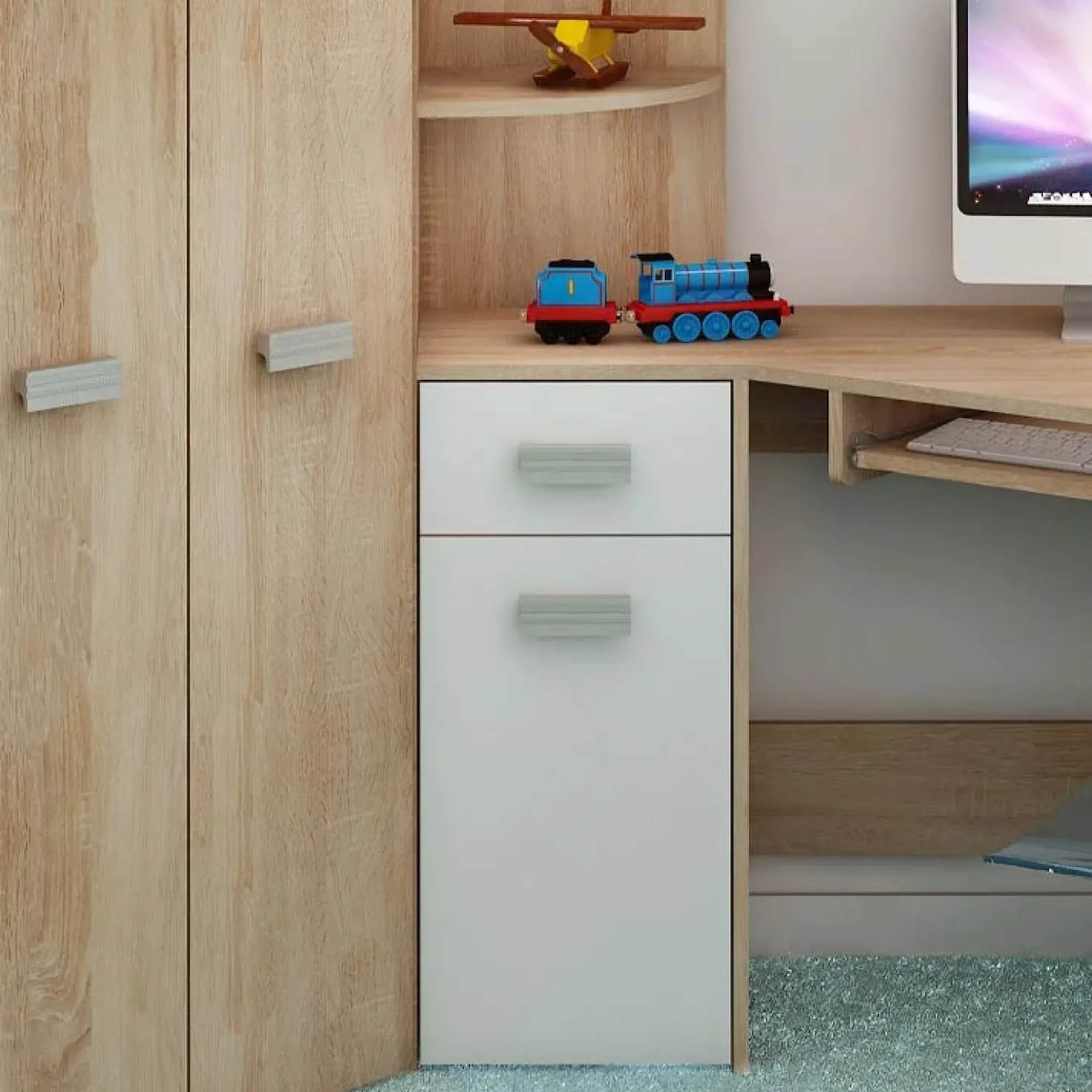 Garnero Arredamenti Letto a soppalco 204x120cm sinistra rovere bianco Dollie Gihome® Bianco - Rovere Hot