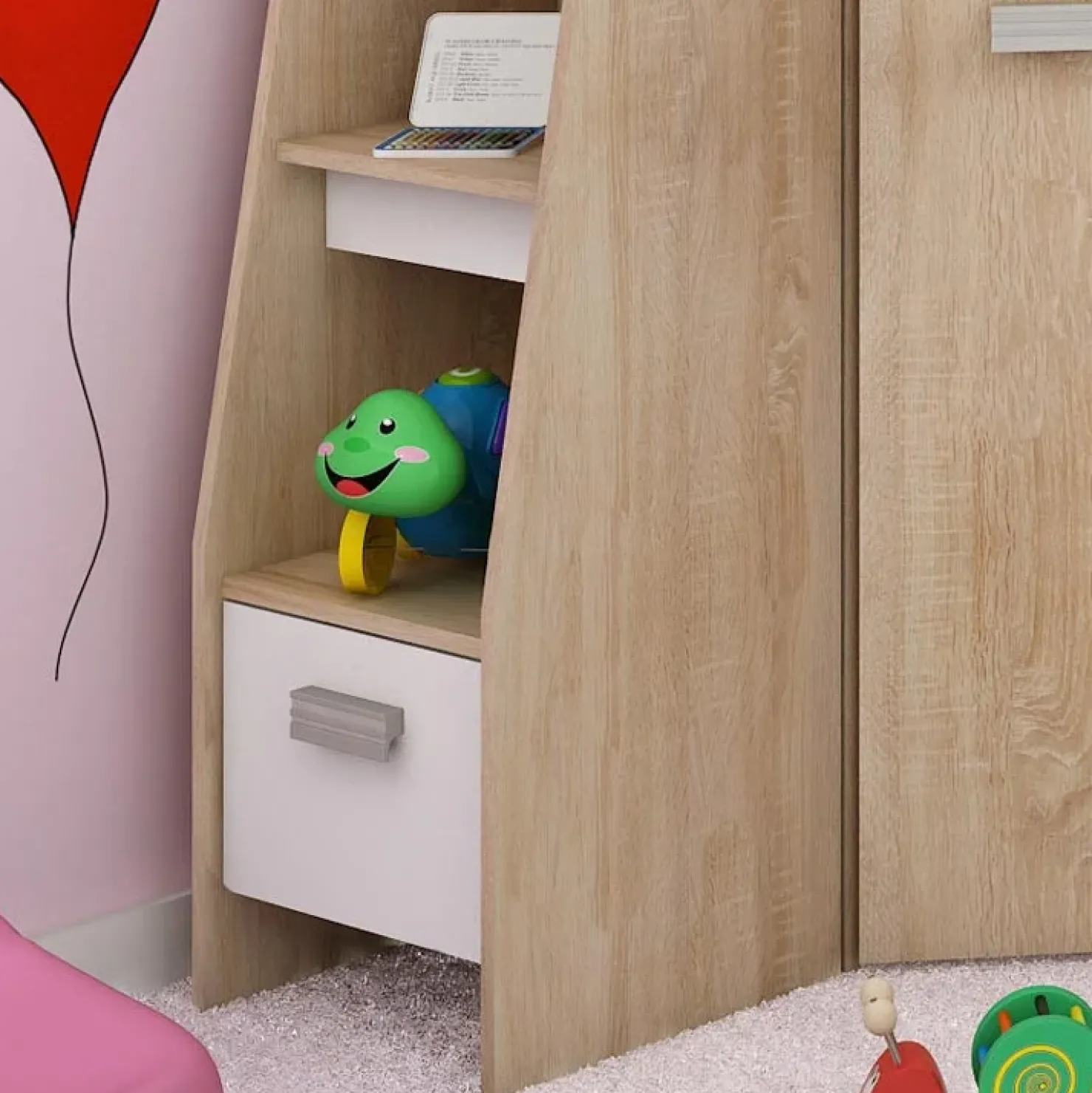 Garnero Arredamenti Letto a soppalco 204x120cm sinistra rovere bianco Dollie Gihome® Bianco - Rovere Hot