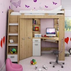 Garnero Arredamenti Letto a soppalco 204x120cm sinistra quercia bianco Dollie Gihome® Bianco - Rovere Rustico Clearance