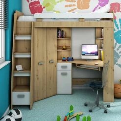 Garnero Arredamenti Letto a soppalco 204x120cm sinistra quercia bianco Dollie Gihome® Bianco - Rovere Rustico Clearance