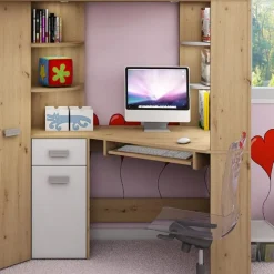 Garnero Arredamenti Letto a soppalco 204x120cm sinistra quercia bianco Dollie Gihome® Bianco - Rovere Rustico Clearance