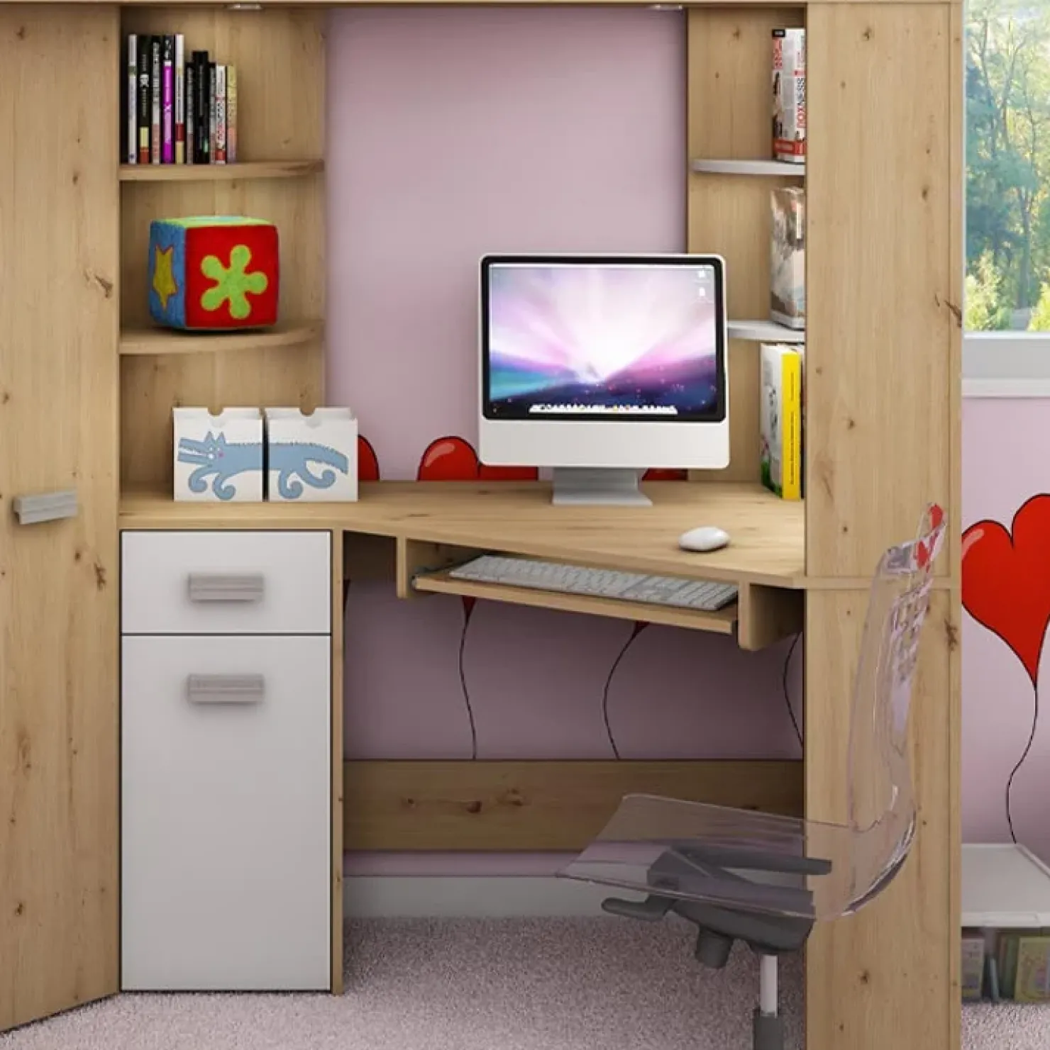 Garnero Arredamenti Letto a soppalco 204x120cm sinistra quercia bianco Dollie Gihome® Bianco - Rovere Rustico Clearance