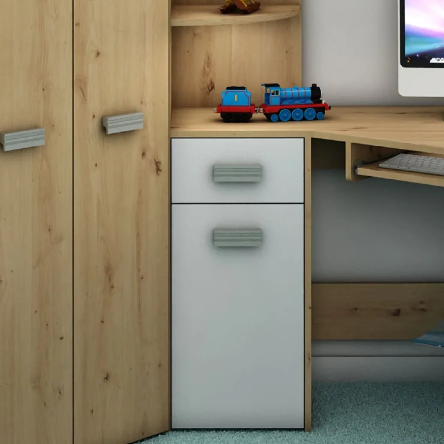 Garnero Arredamenti Letto a soppalco 204x120cm sinistra quercia bianco Dollie Gihome® Bianco - Rovere Rustico Clearance