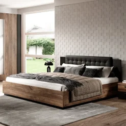 Garnero Arredamenti Letto alla francese contenitore 140x200cm rovere scuro nero Vulcano Rovere Rustico Outlet