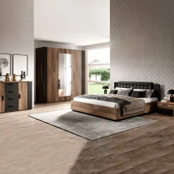 Garnero Arredamenti Letto alla francese contenitore 140x200cm rovere scuro nero Vulcano Rovere Rustico Outlet