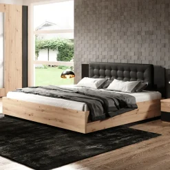 Garnero Arredamenti Letto alla francese contenitore 140x200cm nero Vulcano Rovere Hot