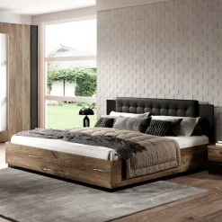 Garnero Arredamenti Letto alla francese contenitore 140x200cm quercia scuro nero Vulcano Noce Clearance