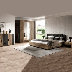 Garnero Arredamenti Letto alla francese contenitore 140x200cm quercia scuro nero Vulcano Noce Clearance