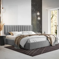 Garnero Arredamenti Letto alla francese 140x200 cm con rete contenitore imbottito grigio Orione Tessuto Fresco Grigio Discount