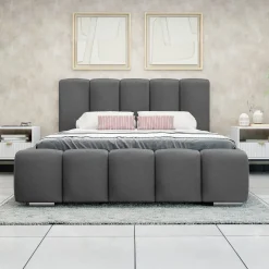 Garnero Arredamenti Letto alla francese 140x200 cm con rete contenitore imbottito grigio scuro Cometa Tessuto Kronos Grigio Scuro Outlet