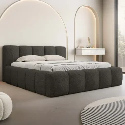 Garnero Arredamenti Letto alla francese 140x200cm con rete contenitore imbottito tessuto bouclé nero Aluna Tessuto Abriamo nero