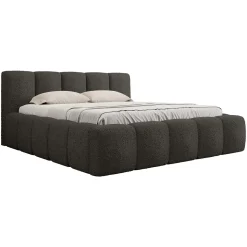 Garnero Arredamenti Letto alla francese 140x200cm con rete contenitore imbottito tessuto bouclé nero Aluna Tessuto Abriamo nero