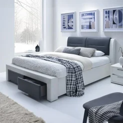 Garnero Arredamenti Letto alla francese 140x200cm con cassetti in ecopelle bianco nero Gallipoli Gihome® Discount