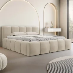 Garnero Arredamenti Letto alla francese 140x200cm con rete contenitore imbottito beige Aluna Tessuto Paros Beige Discount
