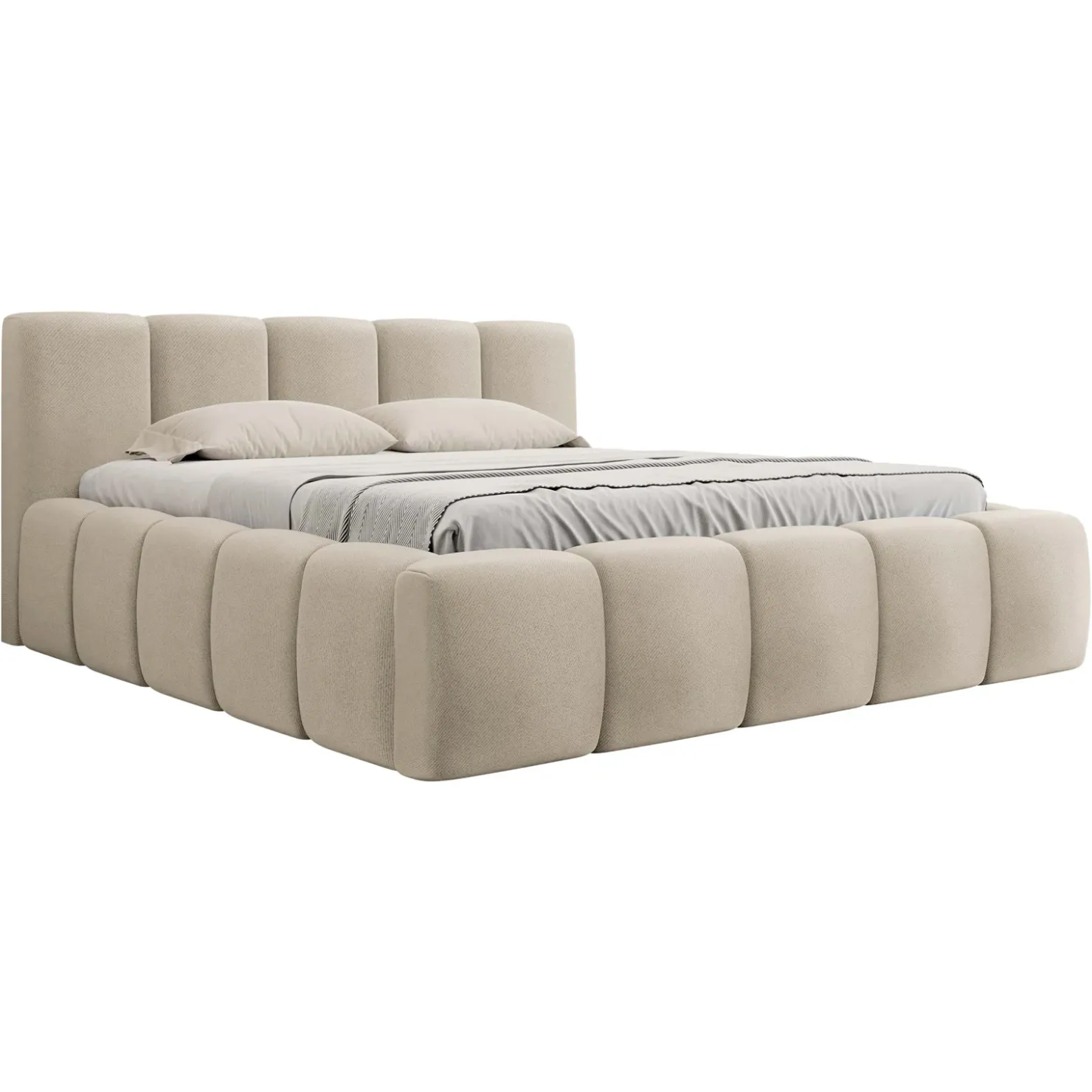 Garnero Arredamenti Letto alla francese 140x200cm con rete contenitore imbottito beige Aluna Tessuto Paros Beige Discount