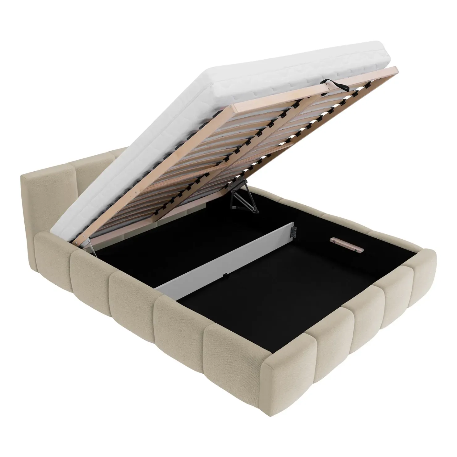 Garnero Arredamenti Letto alla francese 140x200cm con rete contenitore imbottito beige Aluna Tessuto Paros Beige Discount