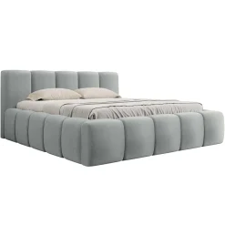 Garnero Arredamenti Letto alla francese 140x200cm con rete contenitore imbottito azzurro grigio Aluna Tessuto Paros Azzurro Grigio New