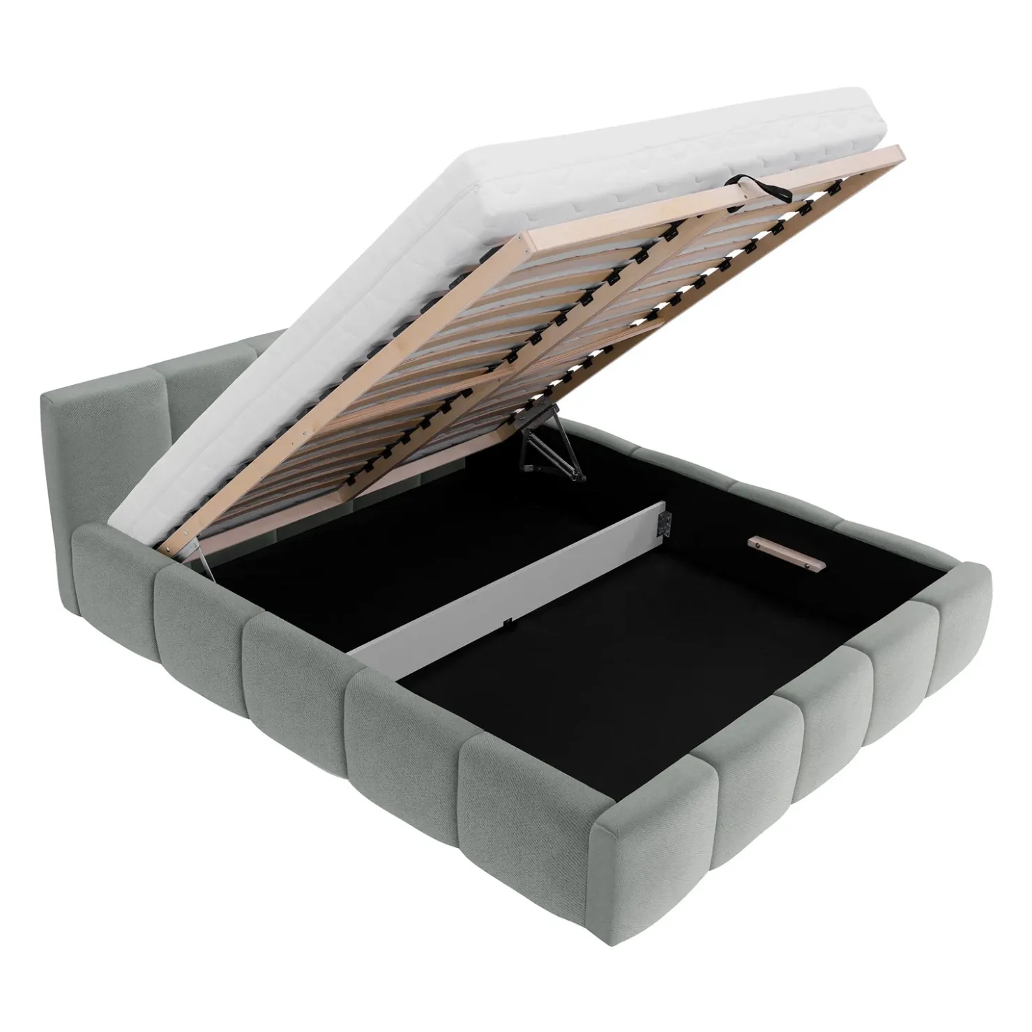 Garnero Arredamenti Letto alla francese 140x200cm con rete contenitore imbottito azzurro grigio Aluna Tessuto Paros Azzurro Grigio New