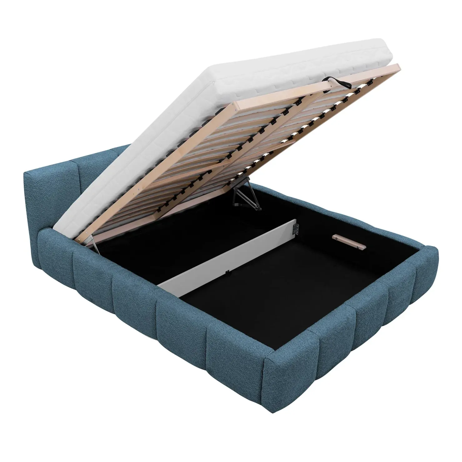 Garnero Arredamenti Letto alla francese 140x200cm con rete contenitore imbottito tessuto bouclé turchese Aluna Tessuto Abriamo Turchese Sale