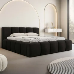 Garnero Arredamenti Letto alla francese 140x200cm con rete contenitore imbottito nero Aluna Tessuto Kronos Nero