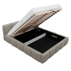 Garnero Arredamenti Letto alla francese 140x200cm con rete contenitore imbottito tessuto bouclé grigio Aluna Tessuto Abriamo Grigio Clearance