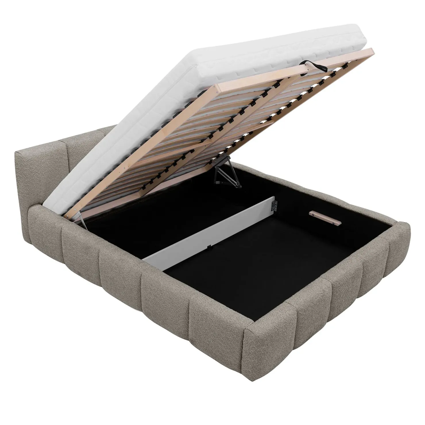 Garnero Arredamenti Letto alla francese 140x200cm con rete contenitore imbottito tessuto bouclé grigio Aluna Tessuto Abriamo Grigio Clearance