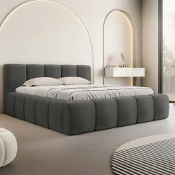 Garnero Arredamenti Letto alla francese 140x200cm con rete contenitore imbottito grigio scuro Aluna Tessuto Kronos Grigio Scuro Outlet