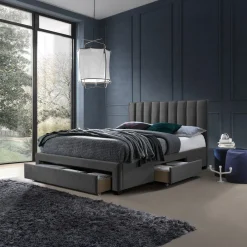 Garnero Arredamenti Letto alla francese 140x200cm imbottito con cassettoni Lux Grigio New