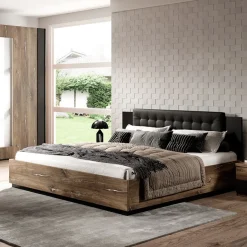 Garnero Arredamenti Letto alla francese 140x200cm quercia scuro nero Vulcano Noce Online