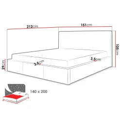 Garnero Arredamenti Letto alla francese 140x200cm tessuto grigio chiaro Silla New