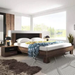 Garnero Arredamenti Letto 180/200cm oversize con comodini quercia scuro nero Lisa Gihome® New