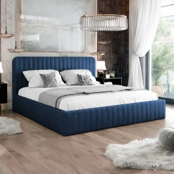Garnero Arredamenti Letto contenitore alla francese 140x200cm imbottito velluto blu Poffi Tessuto Vellutato Lucido Blu Hot