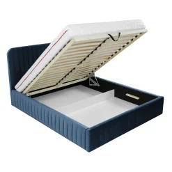 Garnero Arredamenti Letto contenitore alla francese 140x200cm imbottito velluto blu Poffi Tessuto Vellutato Lucido Blu Hot