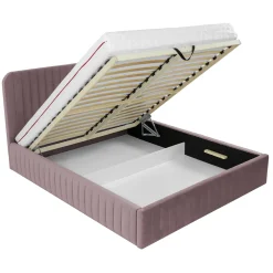 Garnero Arredamenti Letto contenitore alla francese 140x200cm imbottito velluto rosa Poffi Tessuto Vellutato Lucido Rosa