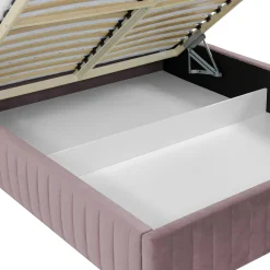 Garnero Arredamenti Letto contenitore alla francese 140x200cm imbottito velluto rosa Poffi Tessuto Vellutato Lucido Rosa