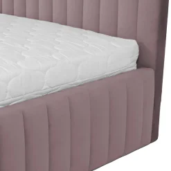 Garnero Arredamenti Letto contenitore alla francese 140x200cm imbottito velluto rosa Poffi Tessuto Vellutato Lucido Rosa