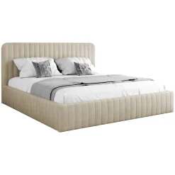 Garnero Arredamenti Letto contenitore alla francese 140x200cm imbottito velluto beige Poffi Tessuto Vellutato Lucido Beige Outlet
