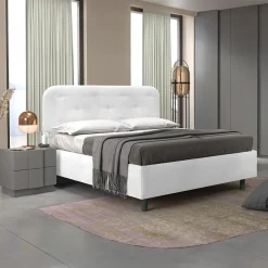 Garnero Arredamenti Letto contenitore matrimoniale 160x195cm imbottito ecopelle bianco DreamLift Tessuto Ecopelle Bianco Best