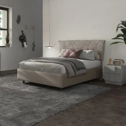 Garnero Arredamenti Letto contenitore matrimoniale 160x195 imbottito tessuto tortora DreamSpace Tessuto Woven Tortora Online